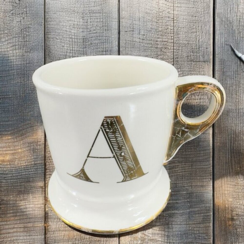 Anthropologie Letter A Initial Gold Monogram White Coffee Mug Cup Ceramic Mug